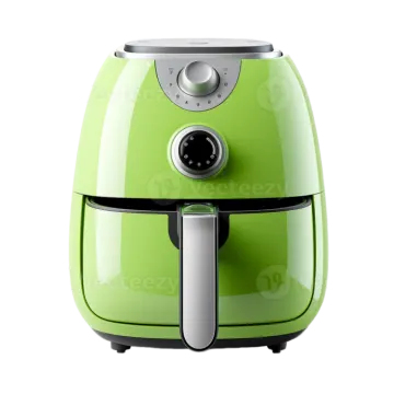 a green air fryer on a white background