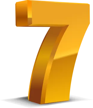 a golden number seven on a white background