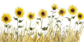 a painting of sunflowers in a field
