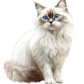 a white cat with blue eyes sitting down