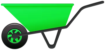 a green wheelbare with wheels