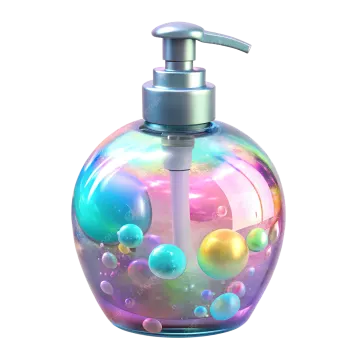 a soap bottle with soap bubbles on it