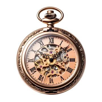 a rose gold pocket watch with an open face