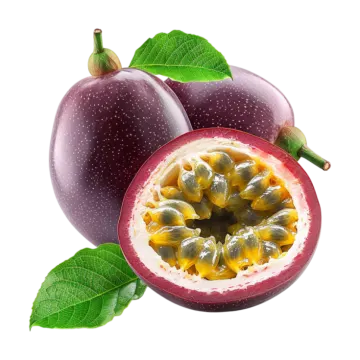 a passion fruit cut in half on a white background