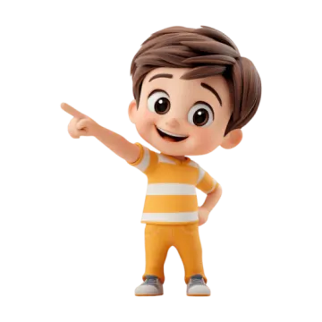 a little boy in a yellow shirt pointing at the camera