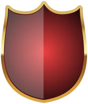 a red shield with gold trim