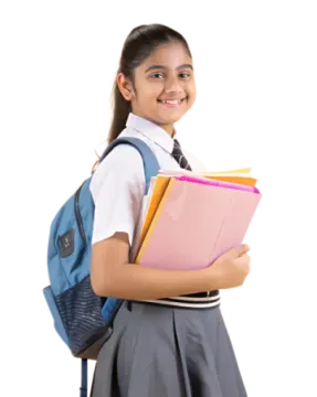 a young girl holding a book and smiling