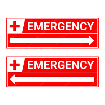 Two red emergency signs with the words emergency and emergency