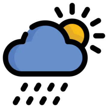 a weather cloud with sun and rain