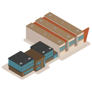 an illustration of a building with a roof and two windows