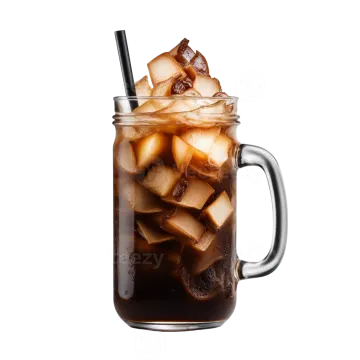 a glass of iced coffee on a white background