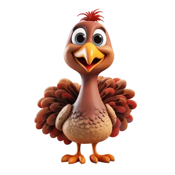 a cartoon turkey with big eyes