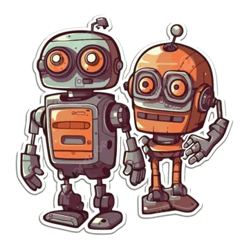 two robots standing next to each other robots