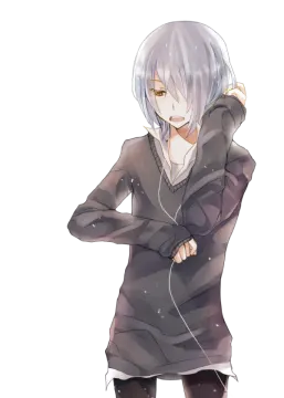 an anime character with white hair, wearing a black jacket and black pants