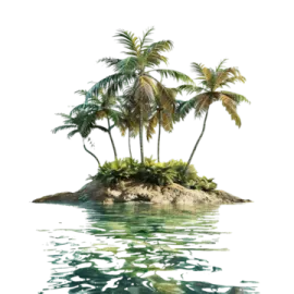 a small island with palm trees in the water