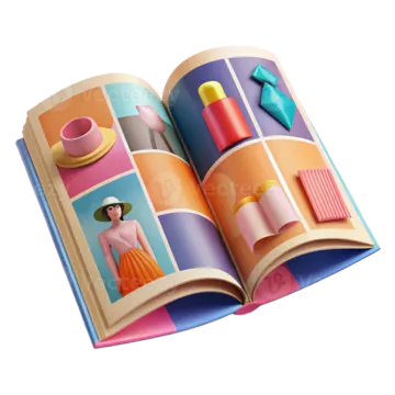 an open book with a picture of a woman in a dress