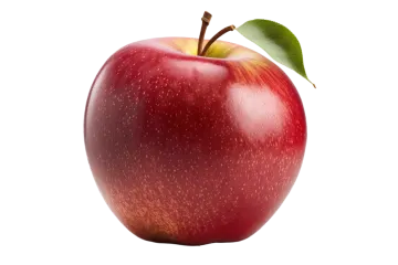 an apple with a green leaf on top