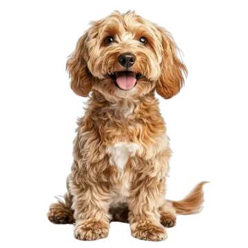 a small brown and white dog sitting on a white background