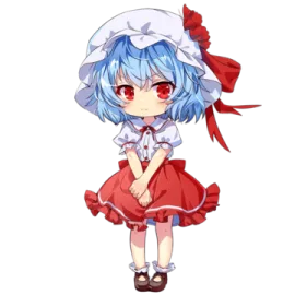 an anime girl in a red dress and white hat