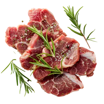 a bunch of raw meat with rosemary on top