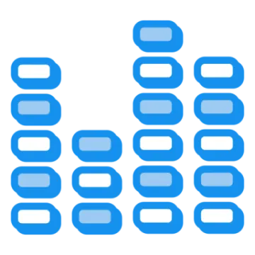 a white background with blue squares on it