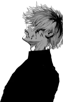 a black and white drawing of a man with short hair