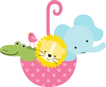 two cute animals in a pink umbrella