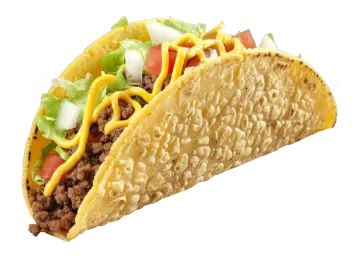 a tacoa filled with meat and cheese on a white background