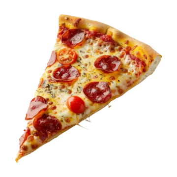a slice of pizza on a white background