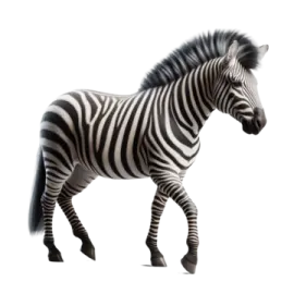 a zebra walking across a white background