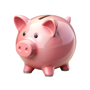a pink piggy sitting on a white surface