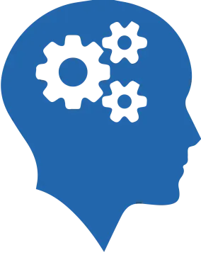 the silhouette of a head with gears in it