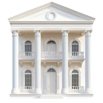 a white house with columns and bals