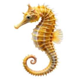 a yellow seahorse on a white background