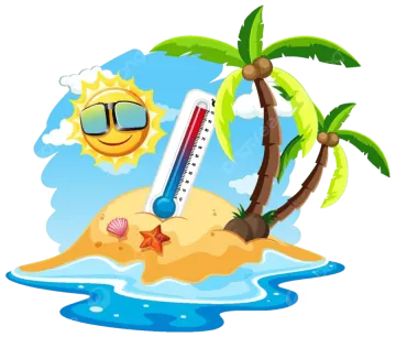 a thermometer on an island with palm trees