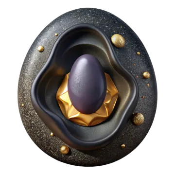 an egg in the center of a black and gold egg