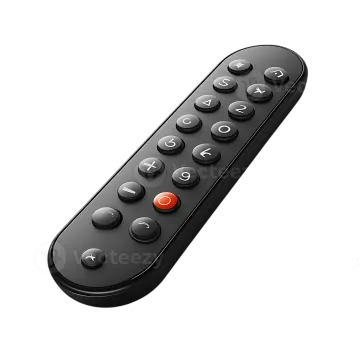 a black remote control on a white background