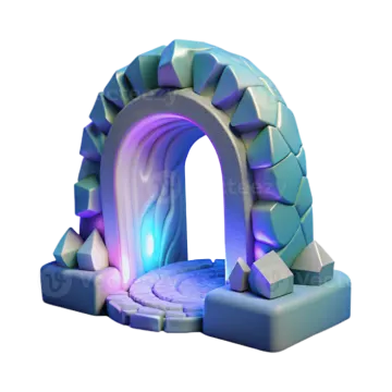 an ice cave with a blue light coming out