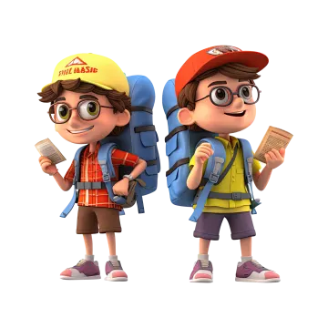 a boy and a girl with backpacks