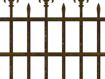 an old iron fence with a white background