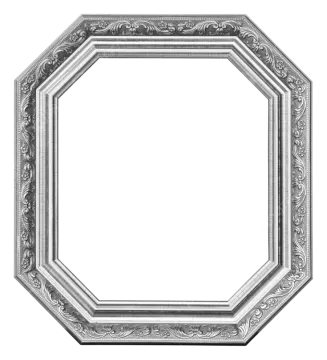 an ornate silver frame with a white background
