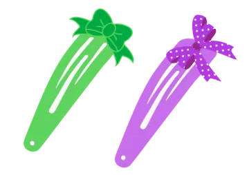 three different colored hair clips with bows