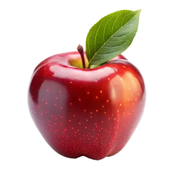 an apple with a leaf on it
