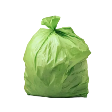 a green trash bag on a white background