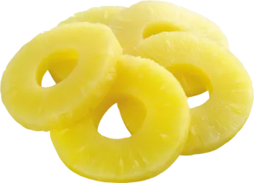 two pieces of pineapple cut in half