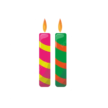 two candles with colorful stripes on white background