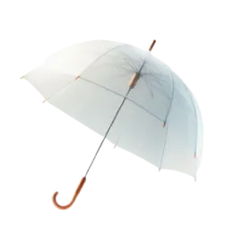 a white umbrella with an orange handle