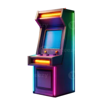 a colorful arcade machine on a white background