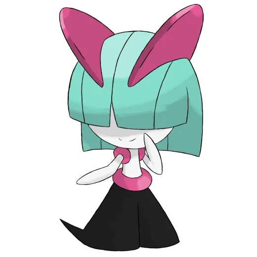 a drawing of a girl with green hair and pink eyes
