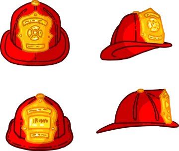 a set of four fire hats with different designs